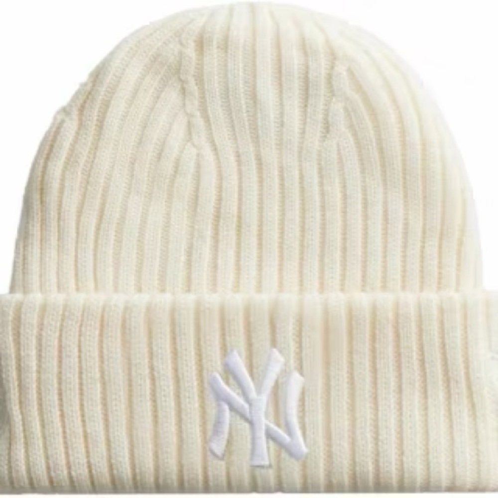 Kith Cream Ribbed Beanie with White Embroidered Logo